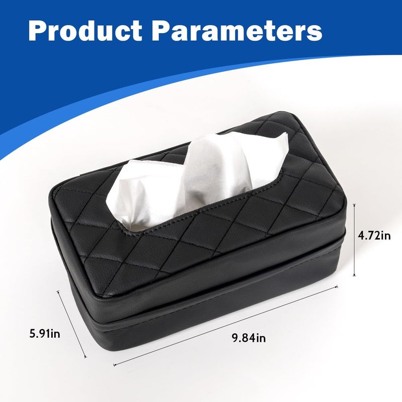 VETERBONE Car Tissue Holder, Standard Tissue Holder for Car Pu Leather Car Napkin Holder, Car Backseat Extra Large Tissue Organization Fit for 120-230 Tissues per Box 9.84'' x 4.72'' x 5.91'' (Black) - Image 4